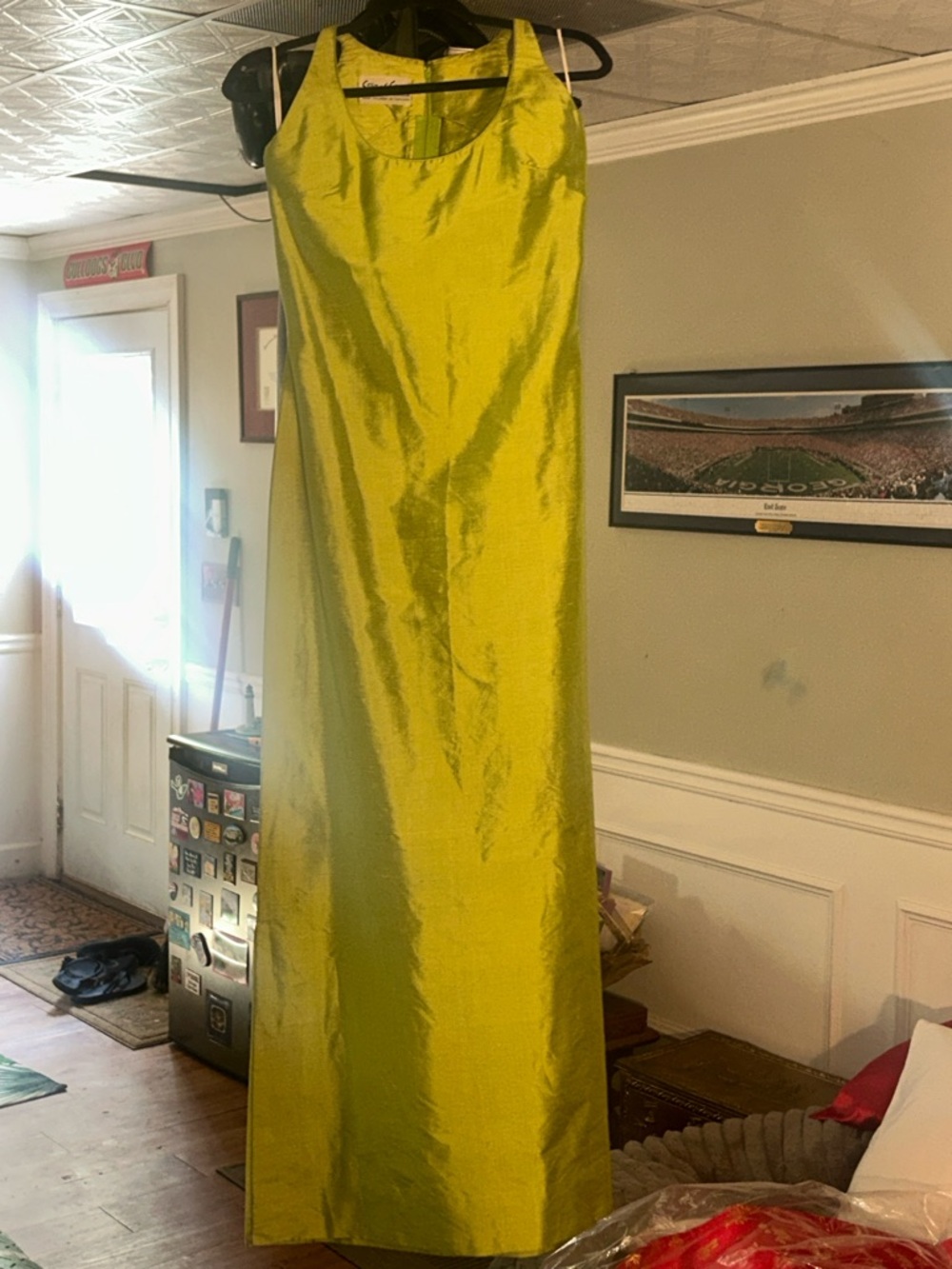 Vintage star of Siam Bangkok silk lime Green Sleeveless Maxi Dress sz S M